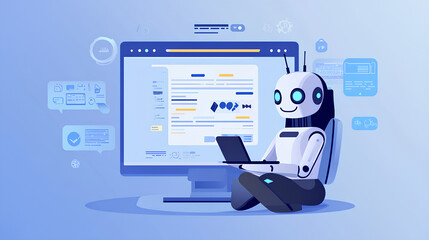 Poster - chatbot conversation assistant. person using online customer service with chatbot to get support. ai