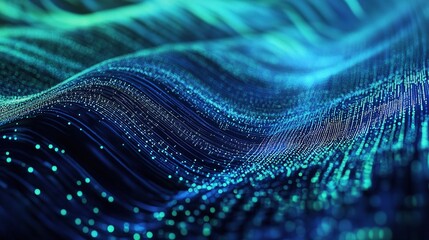 Poster - Abstract Digital Pattern of Blue and Green Lines in Symmetrical Waves