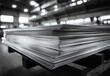 © ANUAR - Stacked Aluminum Sheets on Wooden Pallet in Industrial Warehouse Setting with Soft Natural Light Filtering Through Windows