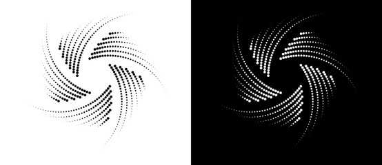 Aufkleber - Abstract background with halftone dots in spiral. Modern circle dotted pattern. Black shape on a white background and the same white shape on the black side.