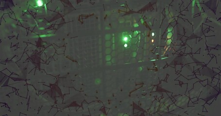 Poster - Animation of glowing green lights in network connections in tech environment