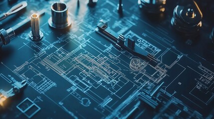 Poster - Architectural Blueprint Abstract Design with Detailed Lines and Scale