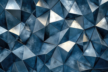 Poster - Abstract metallic background with textured geometric shapes, creating a 3D effect in shades of blue.