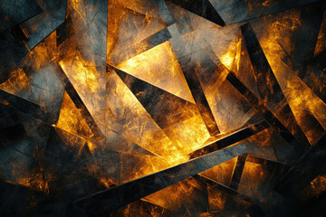 Poster - Abstract art featuring intersecting dark and golden metallic triangles, creating a dynamic and textured composition.
