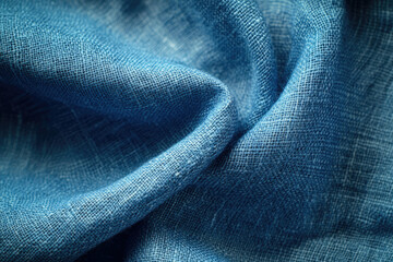 Poster - Close-up of textured blue fabric, showcasing its woven structure and soft drape.