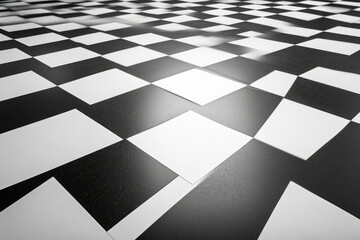 Poster - A perspective view of a black and white checkered floor, creating an illusion of depth and pattern.
