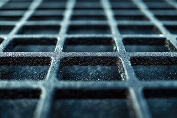 Poster - Close-up of a dark, metallic grid pattern, showing texture and depth of field.