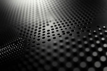 Poster - Abstract image of a dark metallic surface with a pattern of regularly spaced round holes.