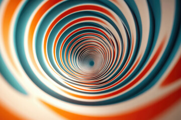 Poster - Abstract swirling tunnel of teal, orange, and white stripes creating a mesmerizing vortex.