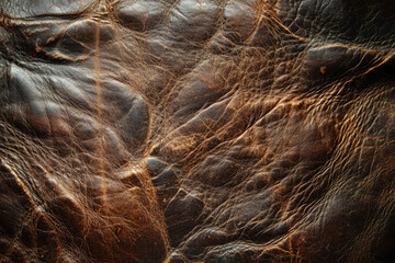 Poster - Close-up of textured, dark brown leather showing wrinkles and natural aging.