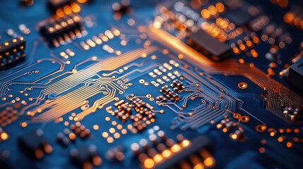 Poster - Close-Up of Electronic Circuit Board with Detailed Components and Lines