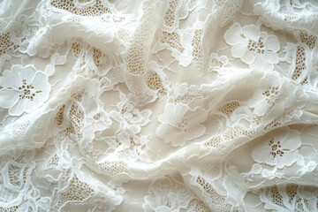 Poster - Elegant white floral lace fabric with delicate texture and soft drape.