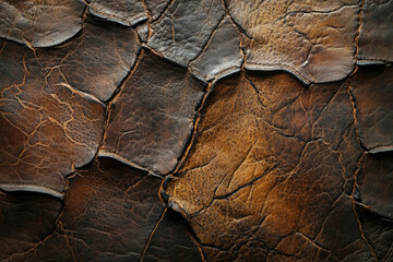Poster - Close-up of cracked, dark brown leather showing texture and age.
