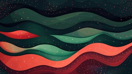 Poster - Abstract red and green flowing waves on a dark background. Digital artwork for design and print. Fluid and wavy concept art. Background image of green and red gradient wave made from paper. AIG51.