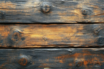 Poster - Dark brown weathered wooden planks with knots, showing age and texture.