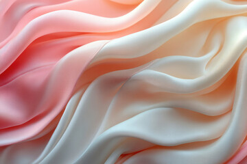Poster - Soft, flowing fabric in pastel pink and white ombre, creating elegant, wavy texture.