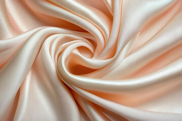 Poster - Peach-colored satin fabric elegantly draped, showcasing its smooth texture and luxurious sheen.