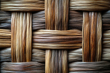 Poster - Intricate woven texture of natural fibers, showcasing a complex pattern of earthy brown and beige hues.