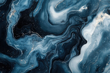Poster - Abstract swirling blue and white marble texture resembling a cosmic nebula, with hints of gold.