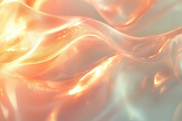 Poster - Abstract image of flowing, translucent fabric with warm, peach and gold tones.