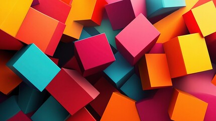 Poster - Colorful Abstract Geometric 3D Background with Vibrant Blocks