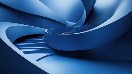 Poster - Abstract Curved Shapes in Space with Elegant Blue Stairs