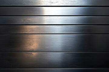 Poster - Horizontal brushed metal planks reflecting light, dark grey and metallic texture.