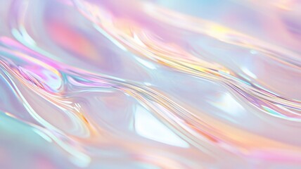 Poster - Abstract Iridescent holographic crystal glass plates reflecting prismatic colors against gradient rainbow background foil, forming dynamic geometric visual with futuristic luminescence