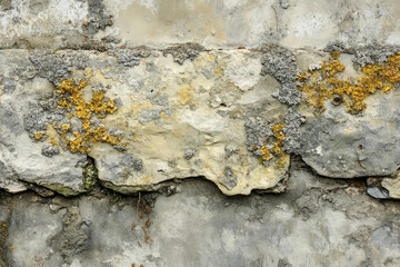 Poster - Weathered stone wall texture with lichen growth, showing age and decay.
