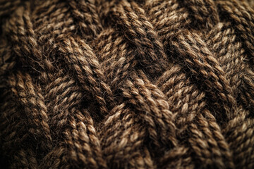 Poster - Close-up of dark brown woolen yarn, showing intricate texture and weave.
