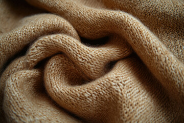 Poster - Close-up of soft, beige knitted fabric with a textured, swirling pattern.