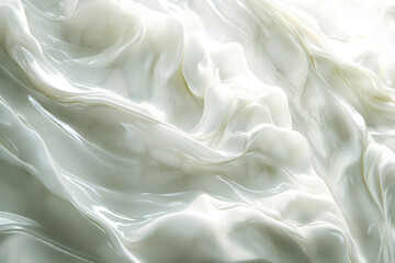 Poster - Abstract image of flowing, creamy white substance resembling silk or lotion, smooth and luxurious texture.