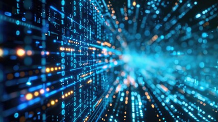 Poster - A vibrant digital data stream representing the future of technology, showcasing the flow of information in a modern, abstract style. Perfect for tech-themed projects.