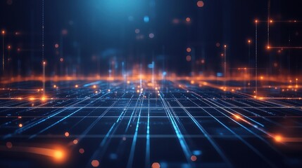 Poster - Abstract Technology Background with Bright Neon Lines and Scale