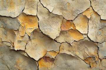 Poster - Cracked and weathered surface, showing texture and color variations in beige, grey and orange tones.
