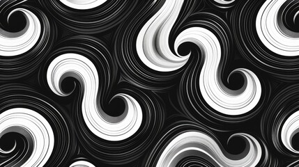 Poster - Monochromatic swirling abstract pattern with 3D element. Abstract image of 3D rendering curve line with white and black color in curving wave pattern. Digital art for modern and dynamic design. AIG51.
