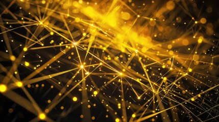 Poster - Intricate abstract design featuring yellow laser lights on a black background. The sparkling elements create a futuristic and energetic atmosphere, perfect for various creative projects.