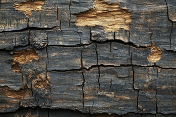Poster - Close-up of severely weathered, cracked, and decaying wood showing texture and age.