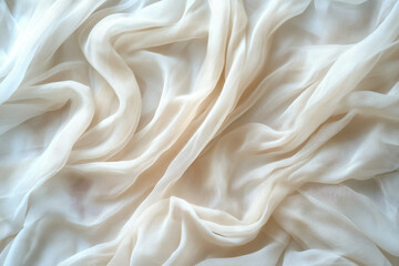 Poster - Cream-colored sheer fabric with soft, flowing folds and wrinkles, creating a luxurious and elegant texture.