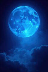 Wall Mural - vibrant blue supermoon, ethereal glow, dark backdrop , nature, glowing, phenomenon