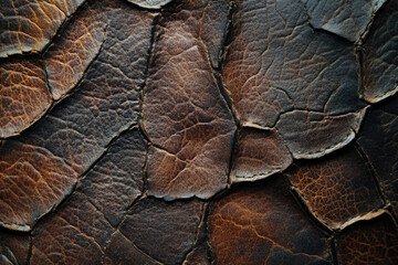 Poster - Close-up of cracked, dark brown leather texture showing rich details and aged appearance.