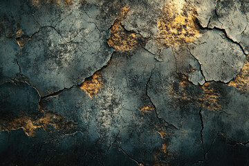 Poster - Dark, cracked texture with gold accents; weathered, aged surface.
