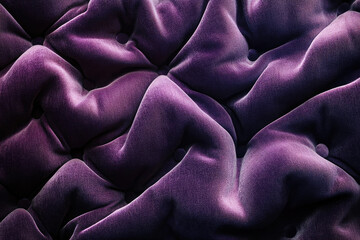 Poster - Close-up of plush purple velvet fabric with button tufting, luxurious texture.