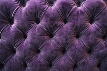 Poster - Close-up of luxurious purple velvet upholstery with button tufting, elegant and textured.