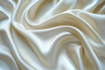 Poster - Creamy, luxurious satin fabric draped in soft, elegant folds, showcasing its smooth texture and subtle sheen.
