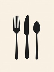 Aufkleber - Minimalist cutlery logo featuring knife and fork silhouettes in an elegant modern design for dining establishments or culinary brands