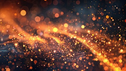 Poster - Abstract orange bokeh lights on a dark background. Festive and celebration concept. Digital artwork of glowing neon light with dark background. Macro shot of burning frame with orange spark. AIG53.