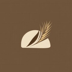 Poster - Creative minimalist bread logo featuring abstract loaf silhouette with wheat texture in warm beige and gold tones