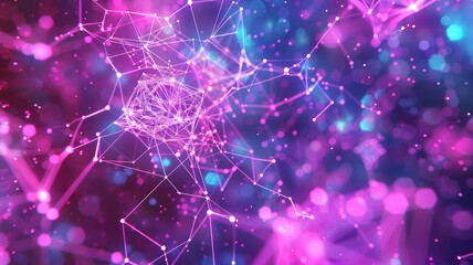 Poster - Vibrant abstract background showcasing blockchain and Web3 elements, featuring interconnected lines and floating dots, ideal for digital technology themes.