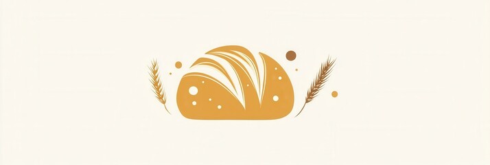 Poster - Minimalist bread logo featuring an abstract loaf silhouette with a wheat texture in warm beige and gold tones for branding
